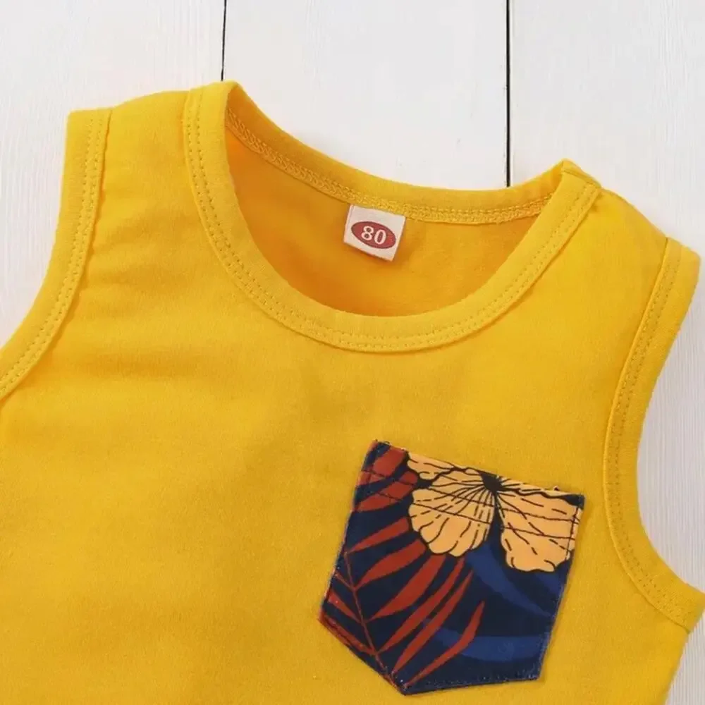 New baby boy summer outfit gold 3-6 months